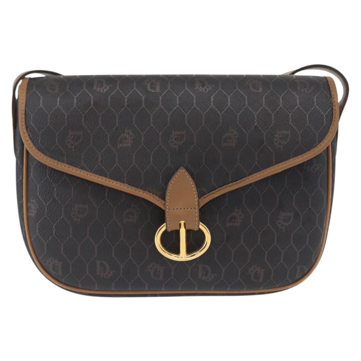 Christian Dior Vintage Honeycomb Flap Crossbody Bag Canvas And Leather Black Canvas Shoulder Bag Bag ()