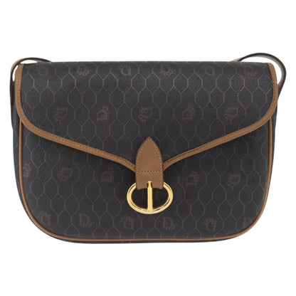 Christian Dior Vintage Honeycomb Flap Crossbody Bag Canvas And Leather Black Canvas Shoulder Bag Bag ()