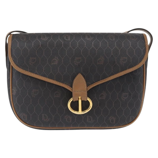 Christian Dior Vintage Honeycomb Flap Crossbody Bag Canvas And Leather Black Canvas Shoulder Bag Bag ()
