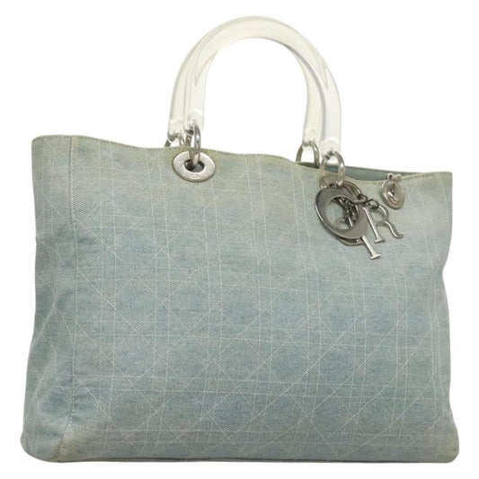 Christian Dior Vintage Lady Dior Bag Cannage Quilt Denim Blue Canvas Tote Bag Bag ()
