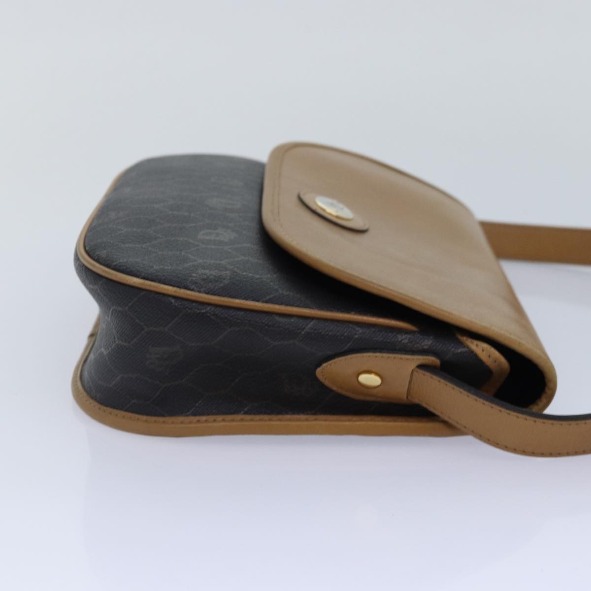 Christian Dior Vintage Honeycomb Flap Crossbody Bag Canvas And Leather Black Canvas Bag ()