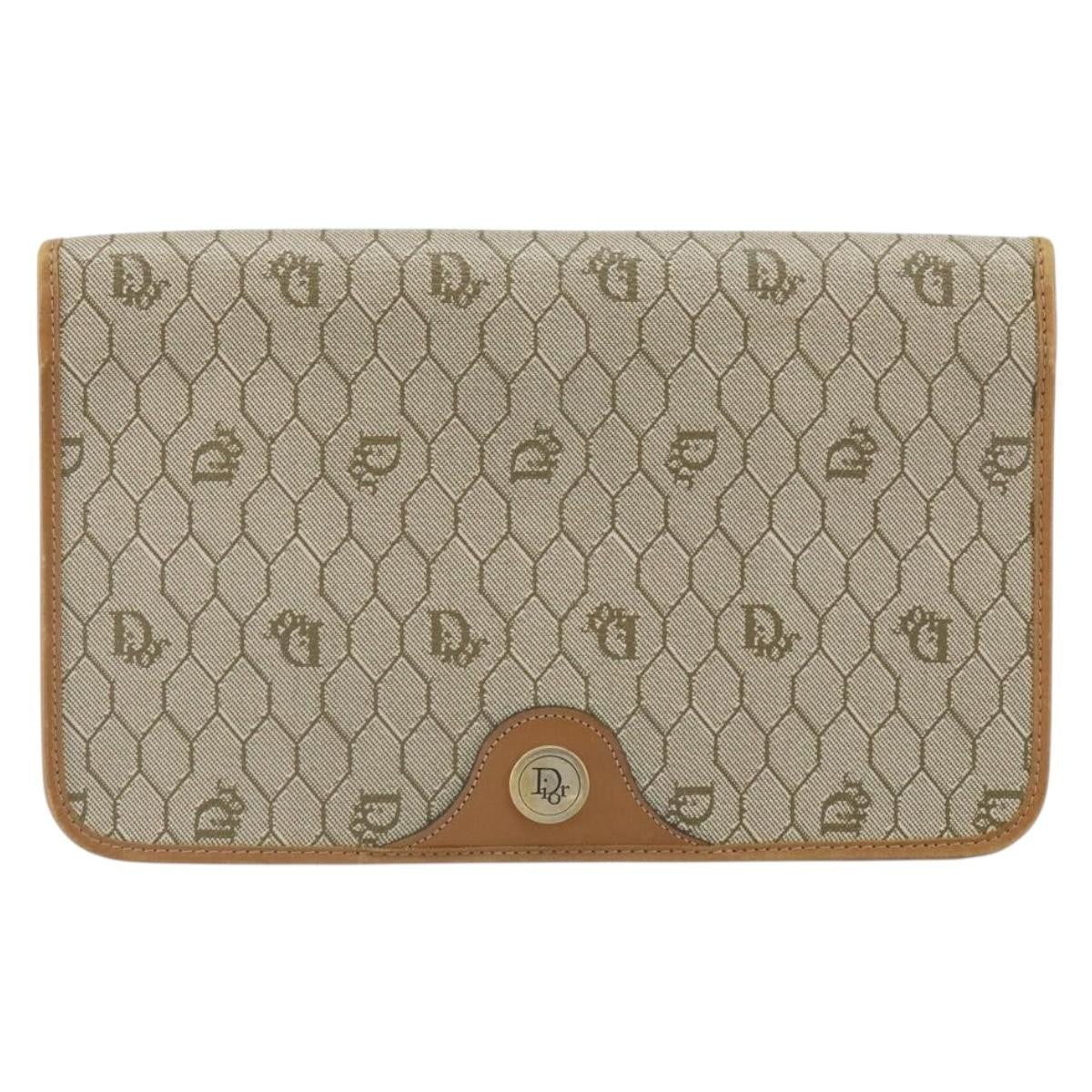Christian Dior Vintage Honeycomb Clutch Canvas Beige Canvas Clutche & Pouche Bag ()