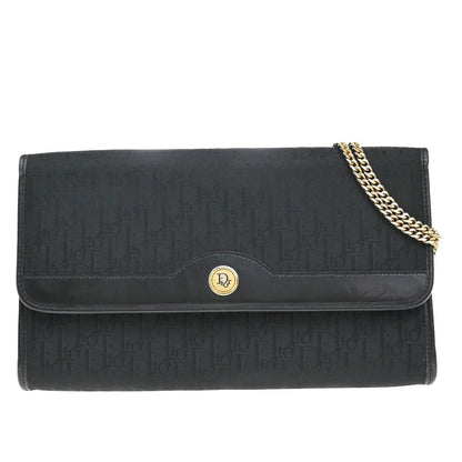 Christian Dior Vintage Chain Flap Shoulder Bag Diorissimo Canvas Black Canvas Shoulder Bag Bag ()