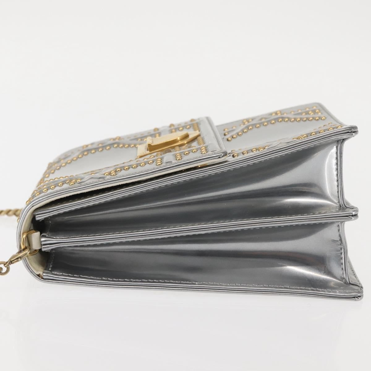 Christian Dior Ultra Matte Diorama Vertical Clutch On Chain Studded Leather Silver Patent_Leather Clutche & Pouche Bag ()