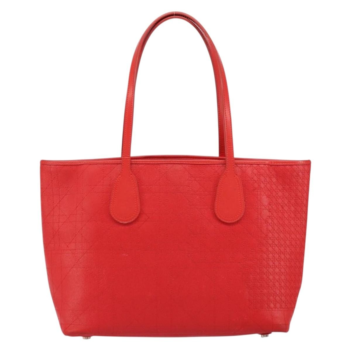 Christian Dior Panarea Tote Printed Cannage Quilt Canvas Red Canvas Tote Bag Bag ()