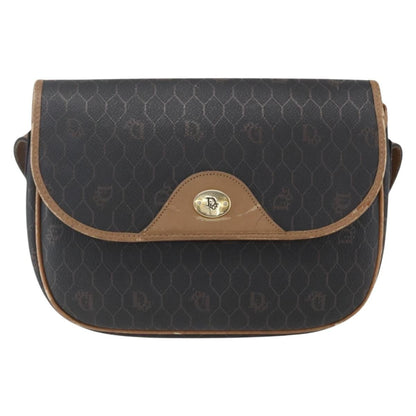 Christian Dior Vintage Honeycomb Flap Crossbody Bag Canvas And Leather Black Canvas Shoulder Bag Bag ()