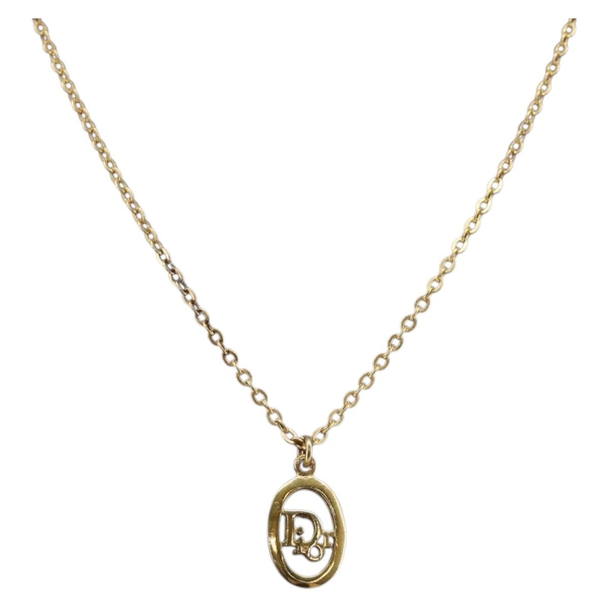 Christian Dior Round Logo Pendant Necklace Metal Gold Metal Jewelry ()