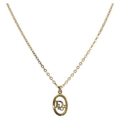 Christian Dior Round Logo Pendant Necklace Metal Gold Metal Jewelry ()