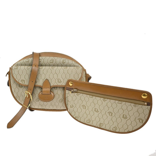 Christian Dior Vintage Honeycomb Shoulder Bag Canvas And Leather Beige Canvas Shoulder Bag Bag ()