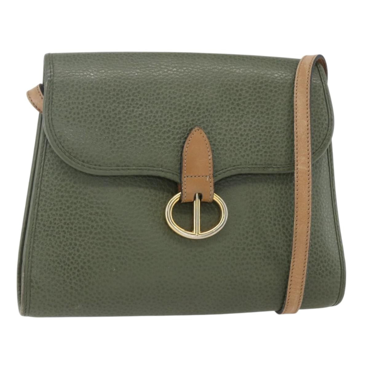 Christian Dior Vintage Cd Flap Shoulder Bag Leather Khaki Leather Shoulder Bag Bag ()