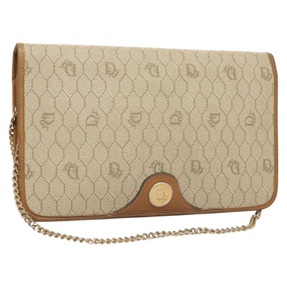 Christian Dior Vintage Honeycomb Chain Canvas Beige Canvas Bag ()