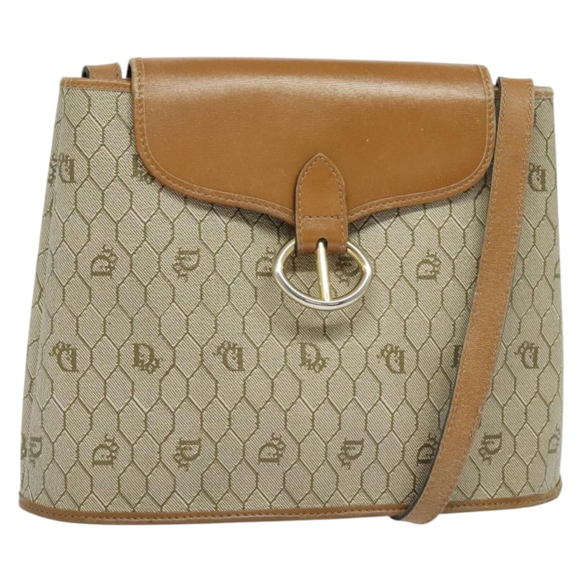 Christian Dior Vintage Honeycomb Shoulder Bag Canvas And Leather Beige Canvas Bag ()