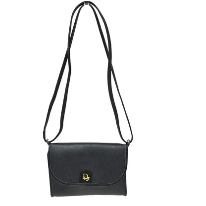 Christian Dior Vintage Honeycomb Flap Crossbody Bag Canvas And Leather Black Canvas Shoulder Bag Bag ()