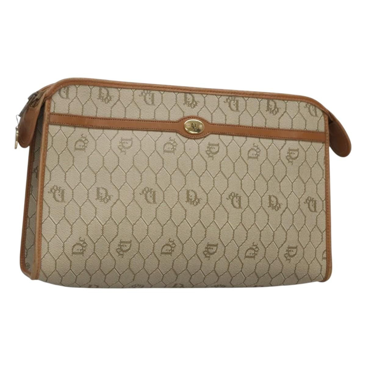 Christian Dior Vintage Honeycomb Zip Pouch Coated Canvas Beige Pvc Clutche & Pouche Bag ()