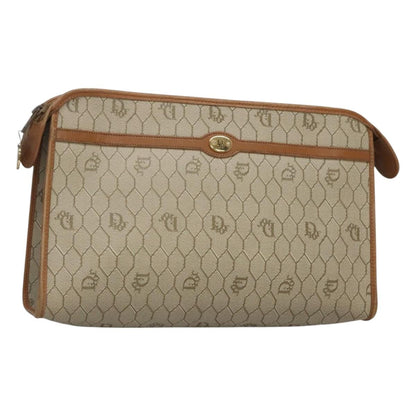 Christian Dior Vintage Honeycomb Zip Pouch Coated Canvas Beige Pvc Clutche & Pouche Bag ()