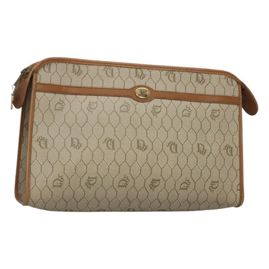 Christian Dior Vintage Honeycomb Zip Pouch Coated Canvas Beige Pvc Clutche & Pouche Bag ()