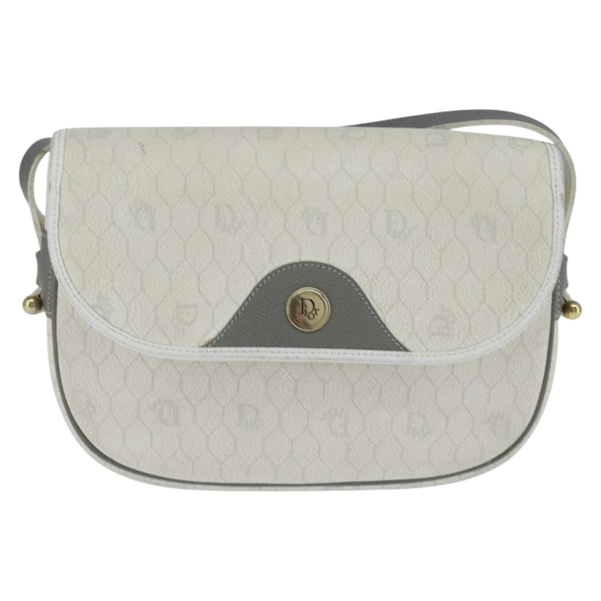 Christian Dior Vintage Honeycomb Flap Crossbody Bag Canvas And Leather White Canvas Shoulder Bag Bag ()