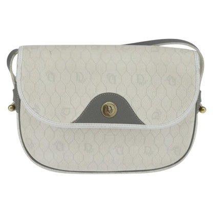 Christian Dior Vintage Honeycomb Flap Crossbody Bag Canvas And Leather White Canvas Shoulder Bag Bag ()