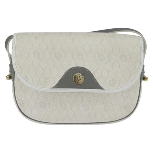 Christian Dior Vintage Honeycomb Flap Crossbody Bag Canvas And Leather White Canvas Shoulder Bag Bag ()