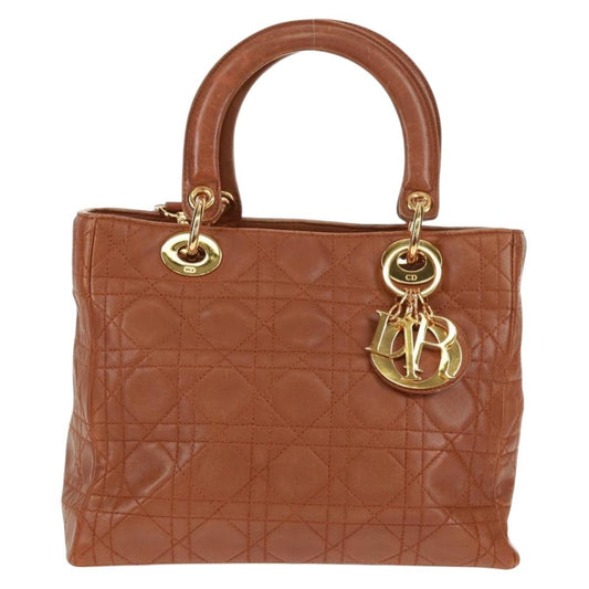 Christian Dior Vintage Lady Dior Bag Cannage Quilt Lambskin Brown Leather Handbag ()