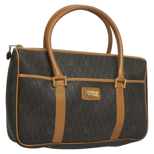 Christian Dior Vintage Honeycomb Handbag Canvas Leather Black Canvas Bag ()