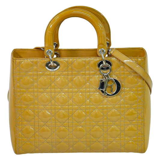 Christian Dior Vintage Lady Dior Bag Cannage Quilt Patent Beige Patent_Leather Handbag ()