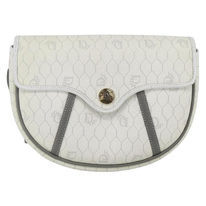 Christian Dior Vintage Honeycomb Flap Crossbody Bag Coated Canvas White Canvas Shoulder Bag Bag ()