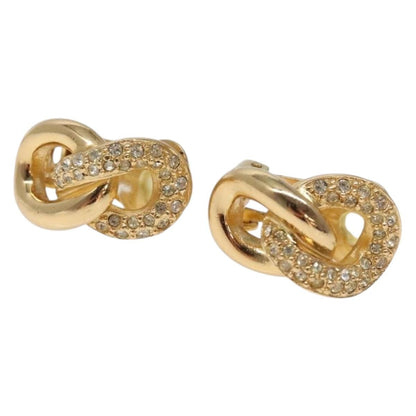 Christian Dior Vintage Chain Link Clip-On Earrings Metal With Crystals Gold Metal Earrings Jewelry ()
