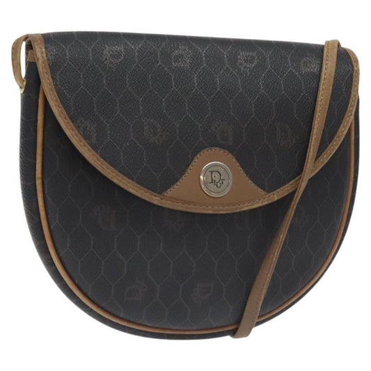 Christian Dior Vintage Honeycomb Flap Crossbody Bag Coated Canvas Black Canvas Bag ()