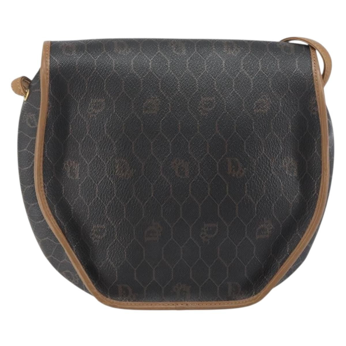 Christian Dior Vintage Honeycomb Flap Crossbody Bag Coated Canvas Black Canvas Shoulder Bag Bag ()