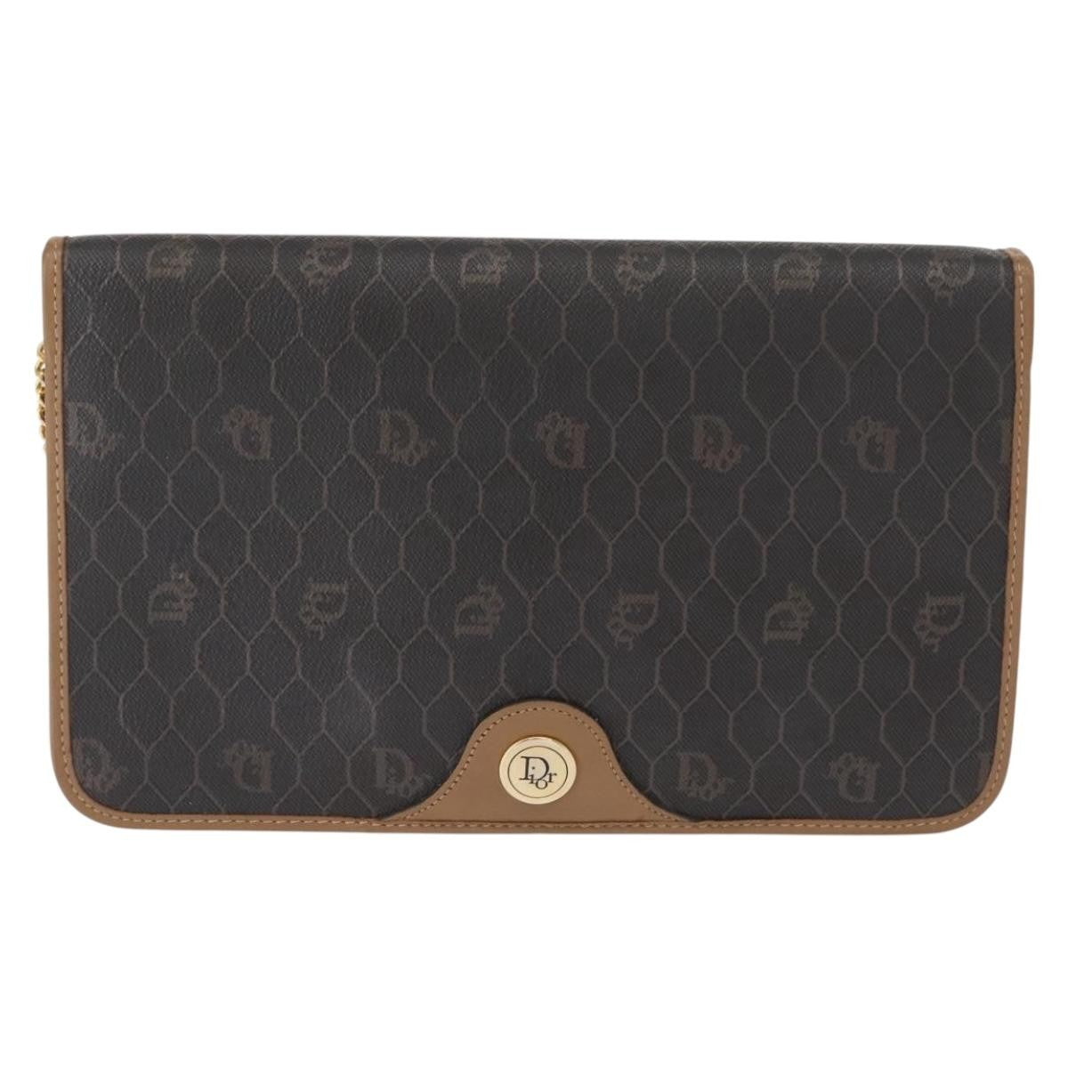 Christian Dior Vintage Honeycomb Chain Canvas Black Canvas Shoulder Bag Bag ()