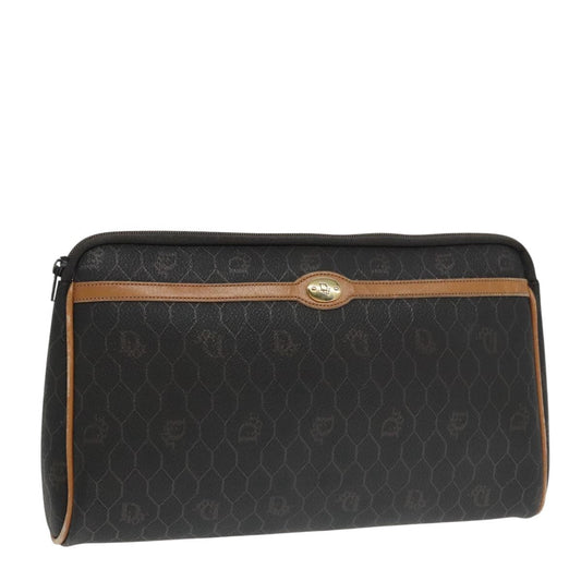 Christian Dior Vintage Honeycomb Zip Pouch Coated Canvas Black Canvas Clutche & Pouche Bag ()