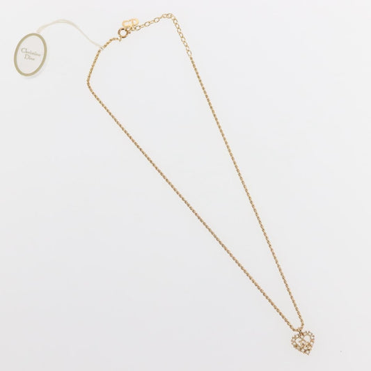 Christian Dior Vintage Cd Heart Pendant Necklace Metal With Crystals Gold Metal Jewelry ()