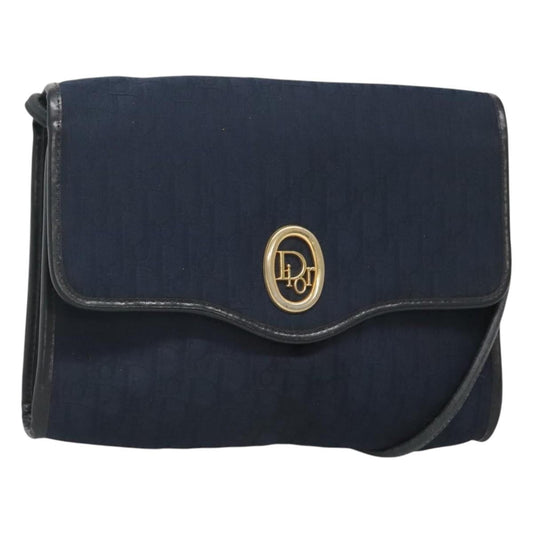 Christian Dior Vintage Trotter Flap Shoulder Bag Canvas Navy Canvas Bag ()