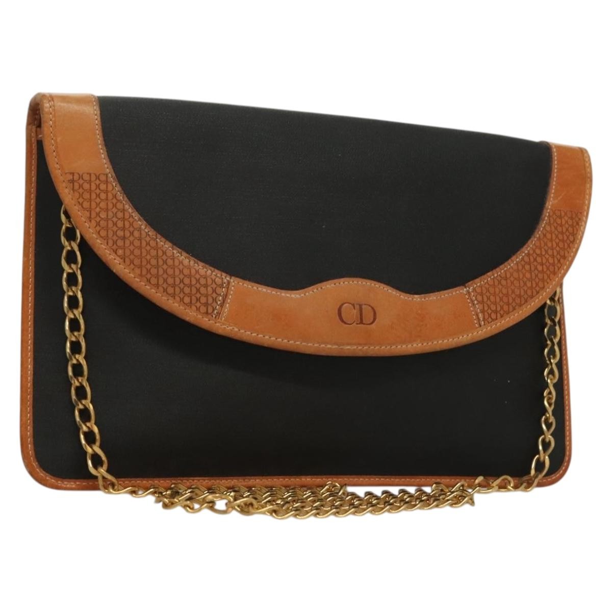 Christian Dior Vintage Cd Chain Flap Shoulder Bag Canvas Black Pvc Shoulder Bag Bag ()