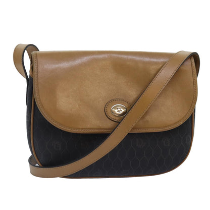 Christian Dior Vintage Honeycomb Flap Crossbody Bag Canvas And Leather Black Canvas Bag ()