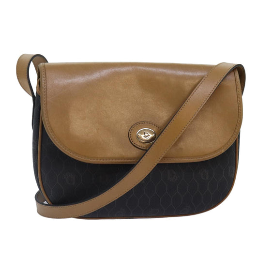 Christian Dior Vintage Honeycomb Flap Crossbody Bag Canvas And Leather Black Canvas Bag ()