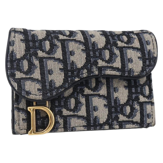 Christian Dior Saddle Card Case Oblique Canvas Navy Canvas Card Holders Accessory ()