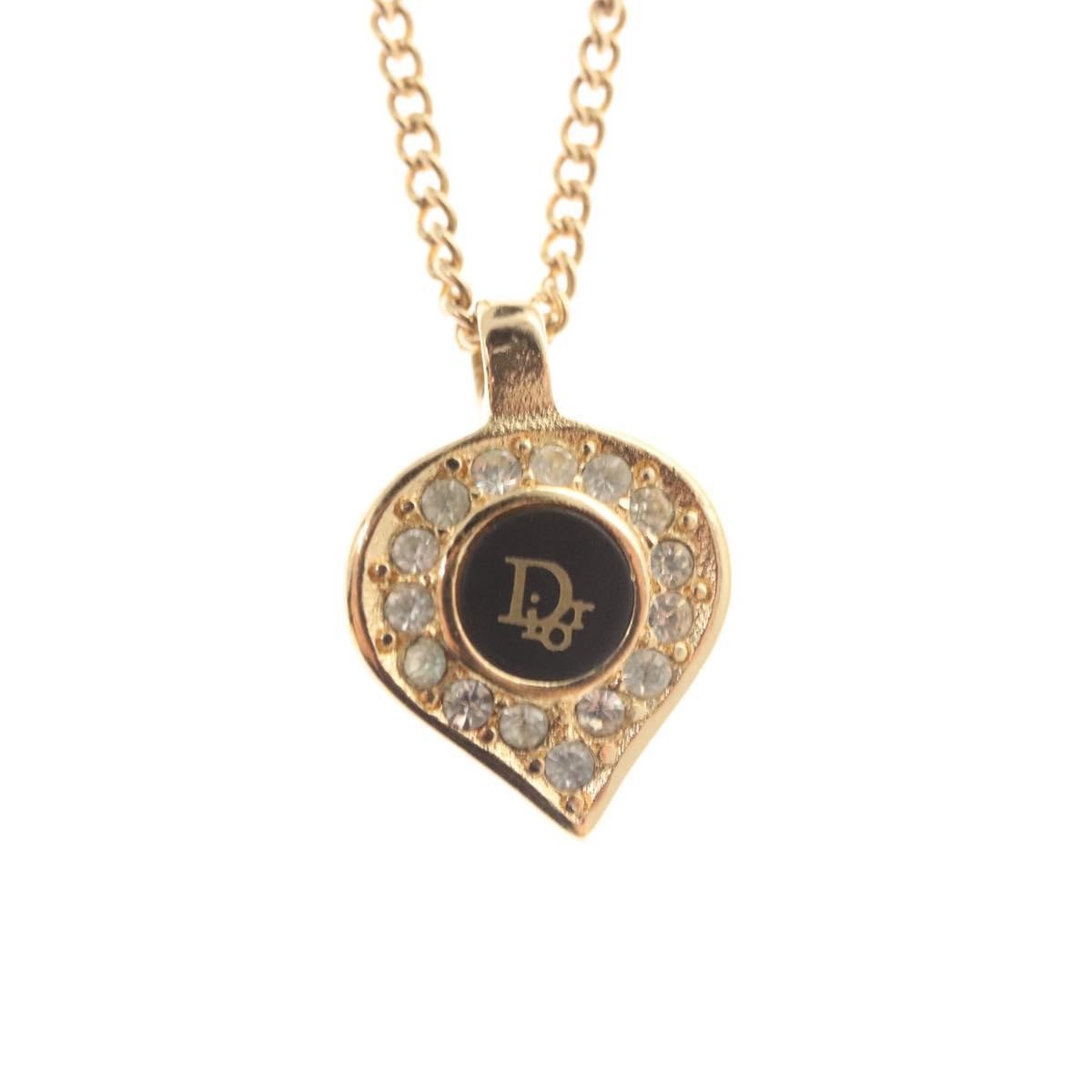 Christian Dior Logo Heart Pendant Necklace Metal Gold Metal Jewelry ()