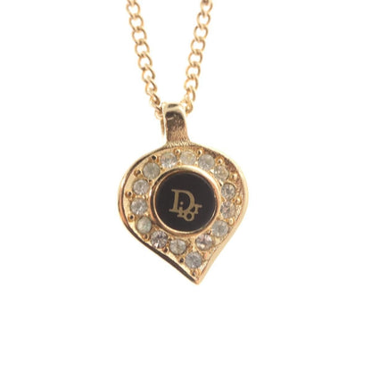Christian Dior Logo Heart Pendant Necklace Metal Gold Metal Jewelry ()