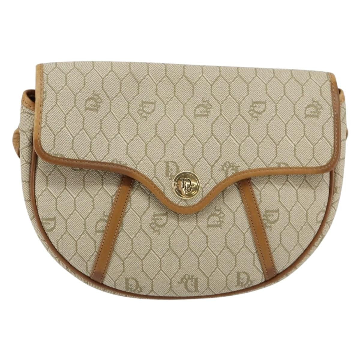 Christian Dior Vintage Honeycomb Flap Crossbody Bag Canvas And Leather Beige Canvas Shoulder Bag Bag ()