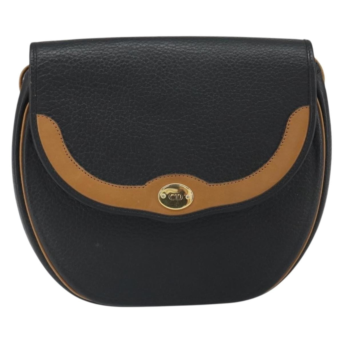 Christian Dior Vintage Cd Flap Shoulder Bag Leather Black Leather Shoulder Bag Bag ()