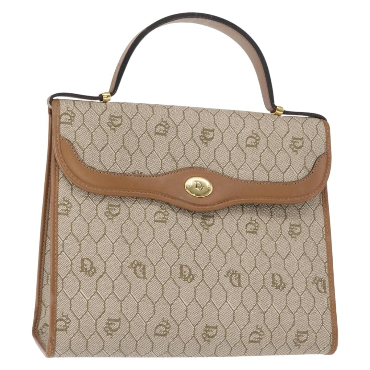 Christian Dior Vintage Honeycomb Handbag Canvas Leather Beige Canvas Handbag ()