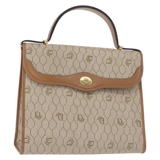 Christian Dior Vintage Honeycomb Handbag Canvas Leather Beige Canvas Handbag ()