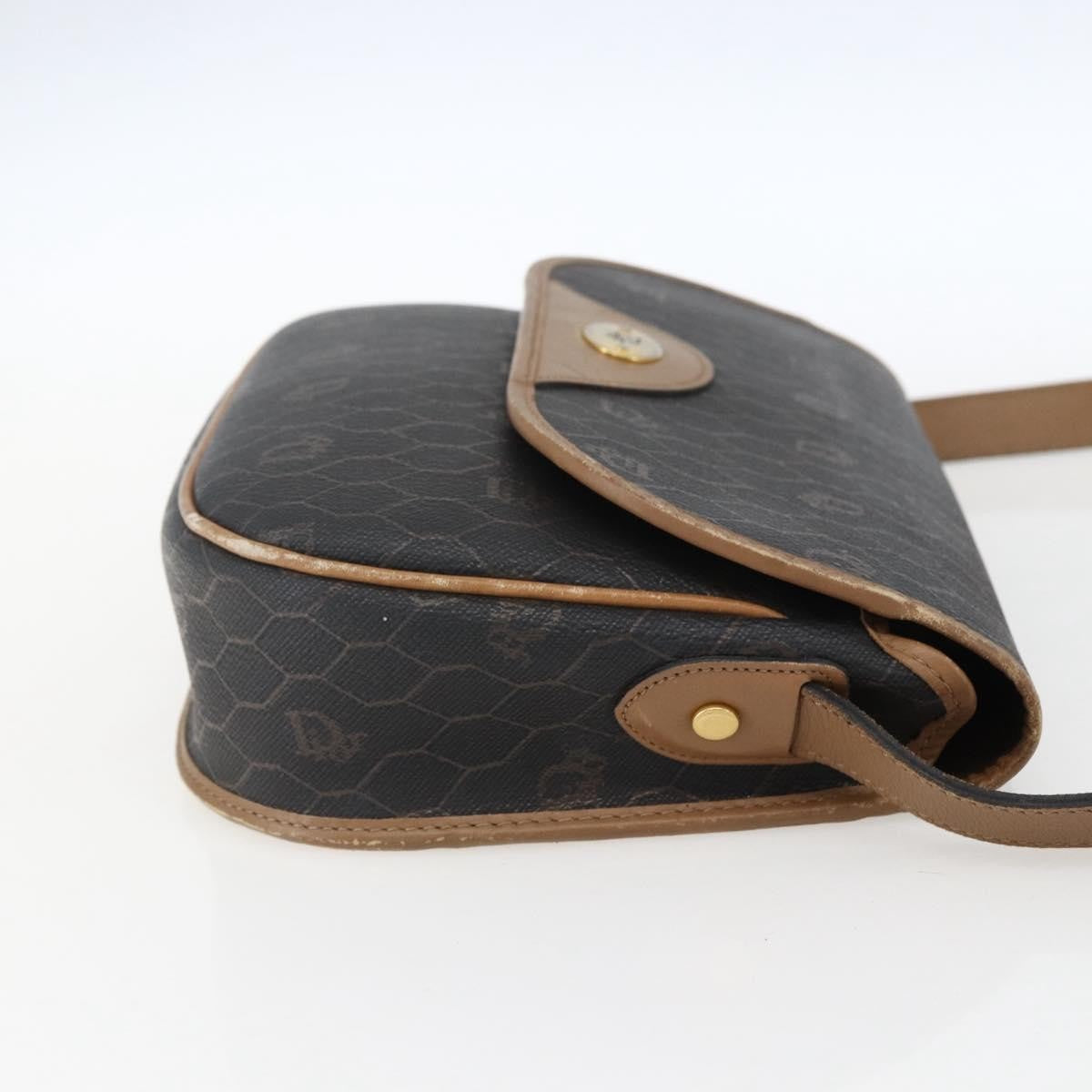 Christian Dior Vintage Honeycomb Flap Crossbody Bag Canvas And Leather Black Canvas Shoulder Bag Bag ()