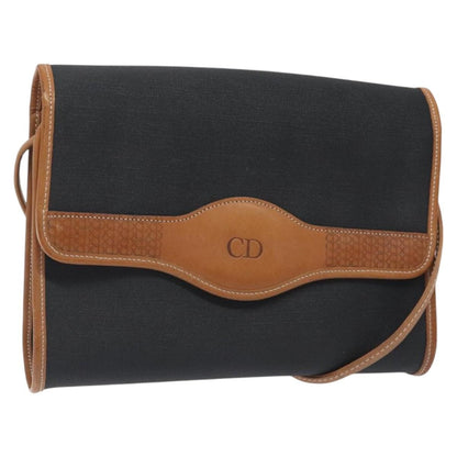 Christian Dior Vintage Flap Crossbody Bag Canvas Black Canvas Shoulder Bag Bag ()