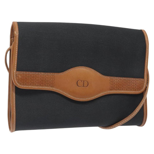 Christian Dior Vintage Flap Crossbody Bag Canvas Black Canvas Shoulder Bag Bag ()