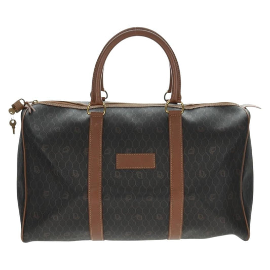 Christian Dior Vintage Honeycomb Boston Bag Canvas And Leather Black Pvc Travel Bag Bag ()