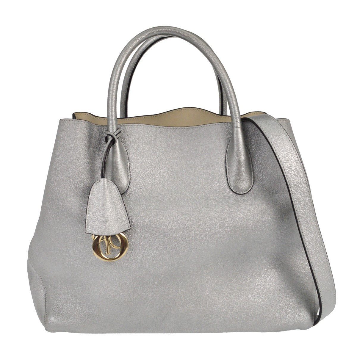 Christian Dior Open Bar Bag Leather Silver Leather Tote Bag Bag ()