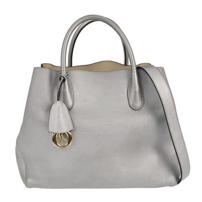 Christian Dior Open Bar Bag Leather Silver Leather Tote Bag Bag ()